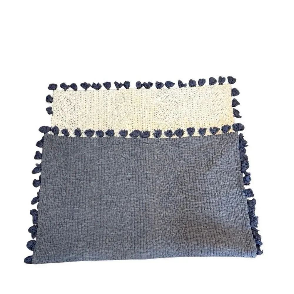 John Robshaw Throw Blue and White Hand Stitched Quilted Tassels